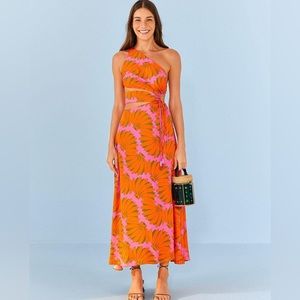 NWT FARM RIO copacabana cutout midi dress in pink.